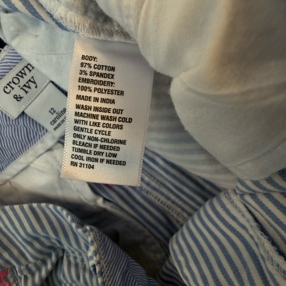 crown & ivy Blue & White Striped Shorts with Pink Flamingo Embroidery size 12 - Picture 4 of 4